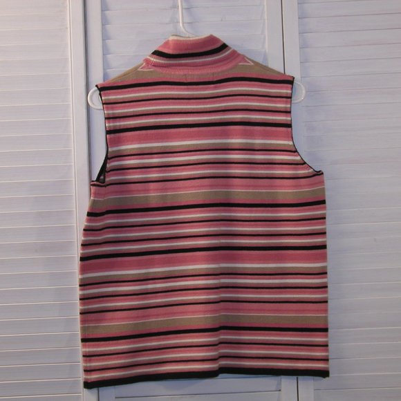 Sleeveless Sweater Tank Top Requiremets L Knit Turtleneck Striped --Like New - Picture 2 of 5
